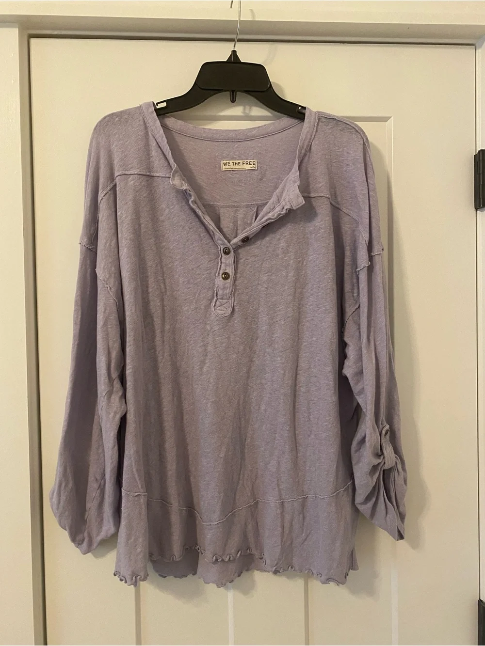 Free People Mystic Lilac We The Free Cotton-Linen Henley Tee